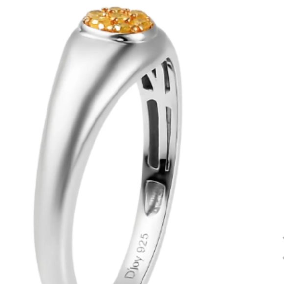 Natural Yellow Diamond I3 Ring in Platinum Over Sterling Silver 0.10 ctw - Picture 4 of 5